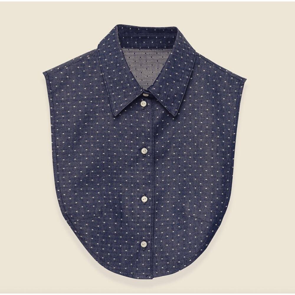 Le Cou Dickey Wakefield Polka Dot Denim Layering Collar Point Mock  M/L